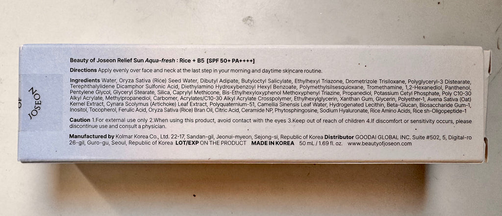 Korean Aqua Fresh sunscreen lightweight no white cast with rice extract