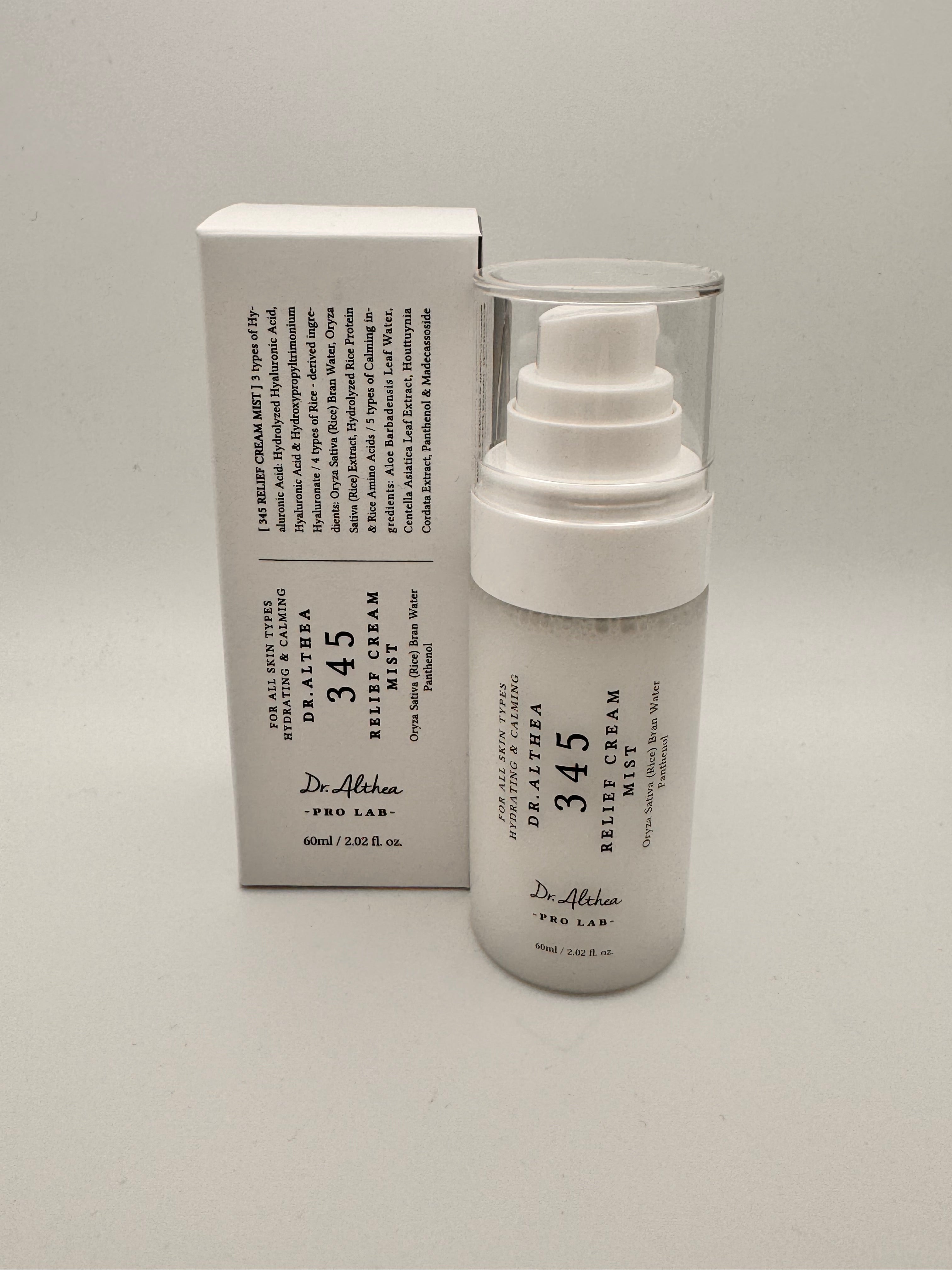 "Dr. Althea 345 Relief Cream Mist 60mL - Korean cream mist with centella asiatica for instant soothing and barrier repair"