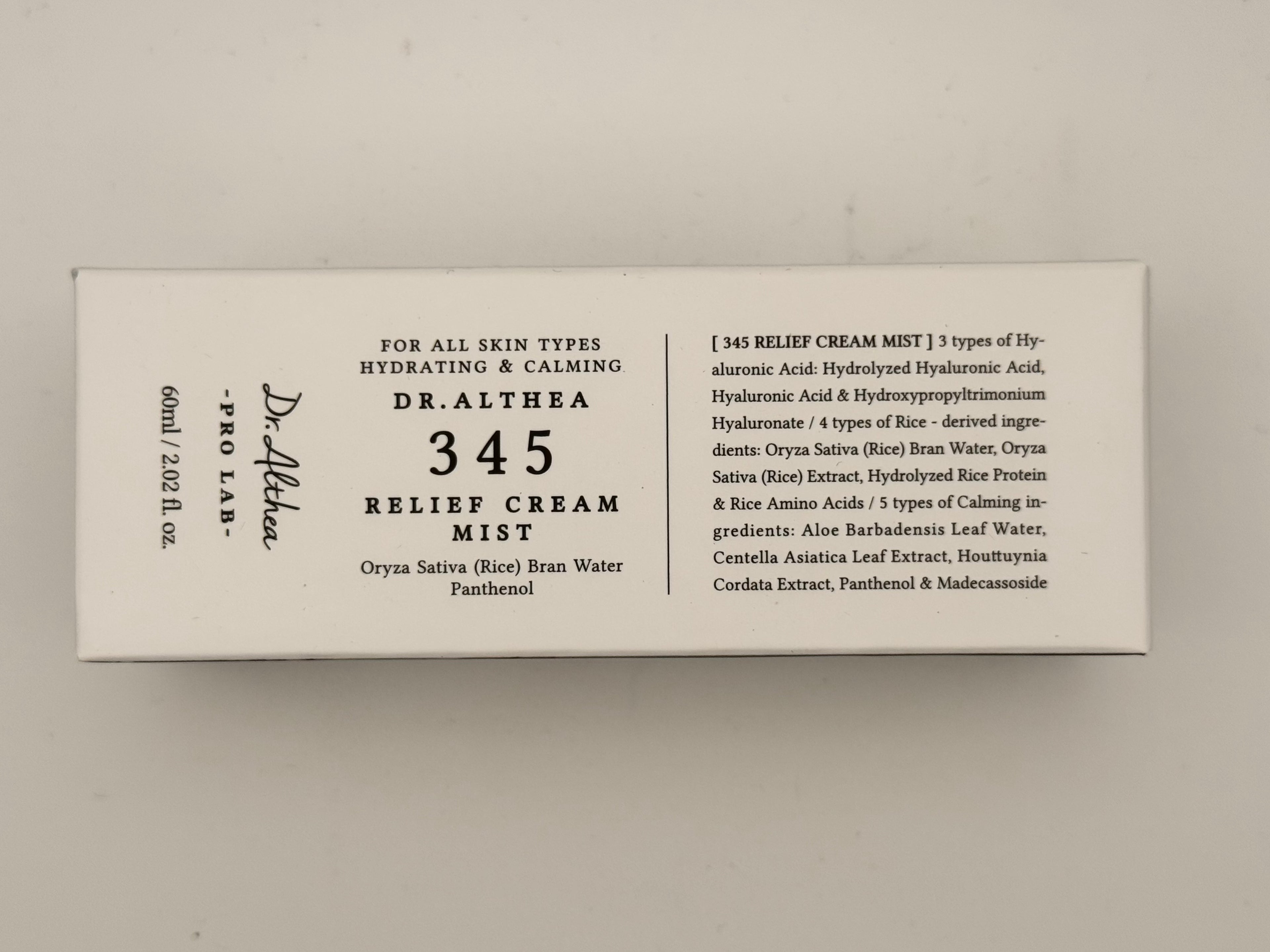 "Dr. Althea 345 Relief Cream Mist 60mL being misted on face for instant hydration and redness relief"
